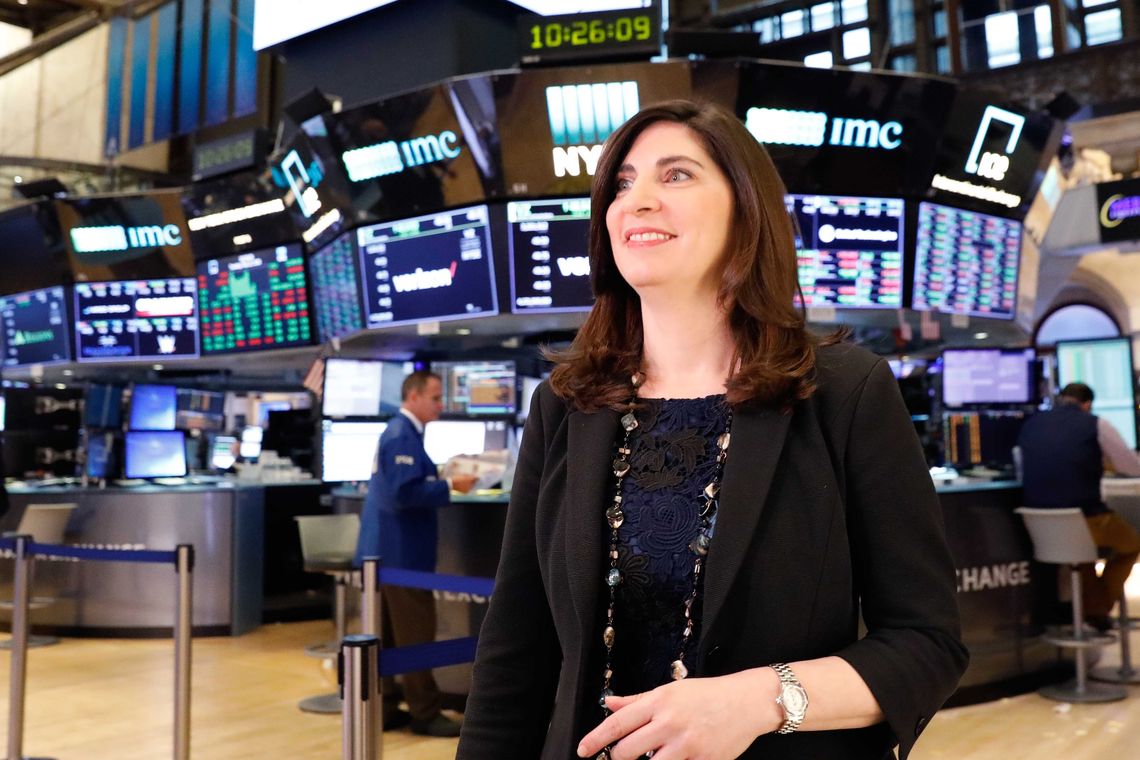 NYSE Chief Operating Officer Stacey Cunningham, who will be the New York Stock Exchange's (NYSE) first woman president, appears at the NYSE in New York, U.S. May 22, 2018. REUTERS/Brendan Mcdermid