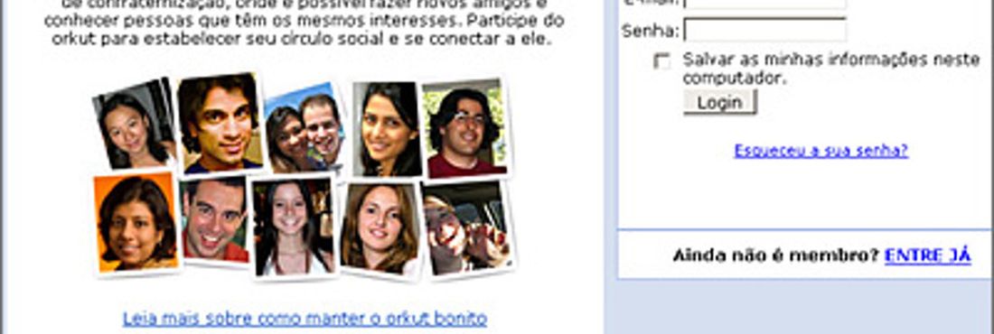 Tela antiga do Orkut Tela antiga do Orkut