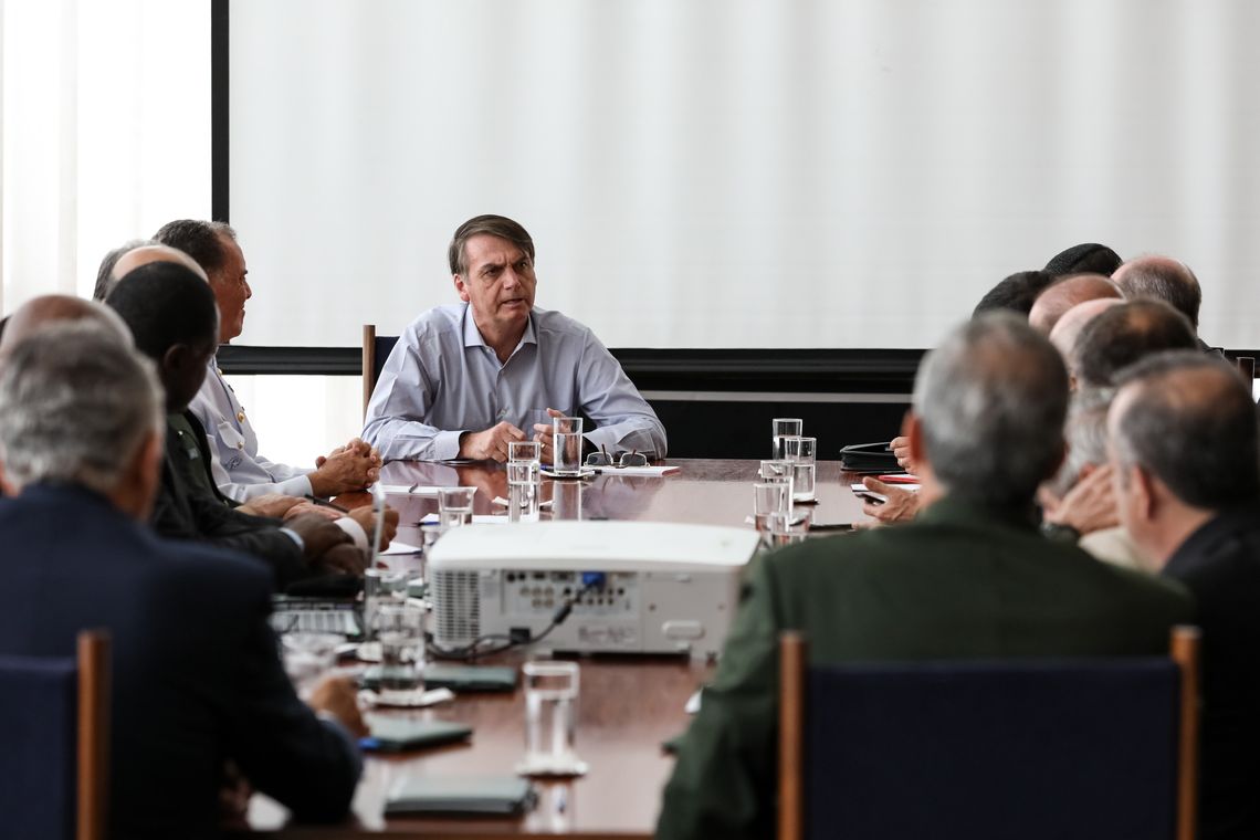 Presidente da RepÃºblica, Jair Bolsonaro, durante reuniÃ£o sobre o Sistema de ProteÃ§Ã£o Social dos Militares
