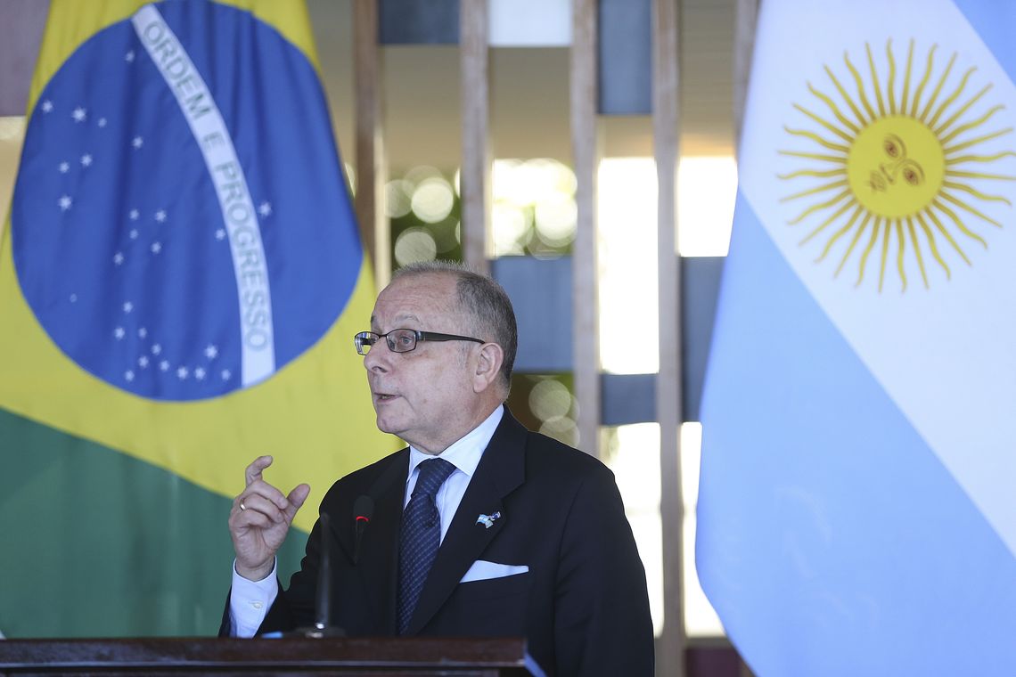 José Cruz/Agência Brasil Brasília - Os ministros Aloysio Nunes, das Relações Exteriores, e Jorge Faurie, das Relações Exteriores e Culto da Argentina, durante coletiva no Palácio Itamaraty (José Cruz/Agência Brasil)