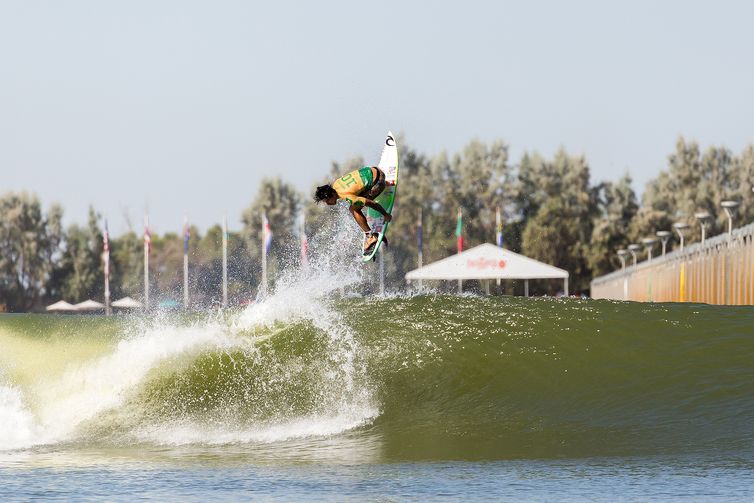 LEMOORE, CA, UNITED STATES - SEPTEMBER 21: Two-time WSL Champion Gabriel Medina of Brazil surfing in the final of the 2019 Freshwater Pro on September 21, 2019 in Lemoore, CA, United States. (Photo by Jackson Van Kirk/WSL via Getty Images)