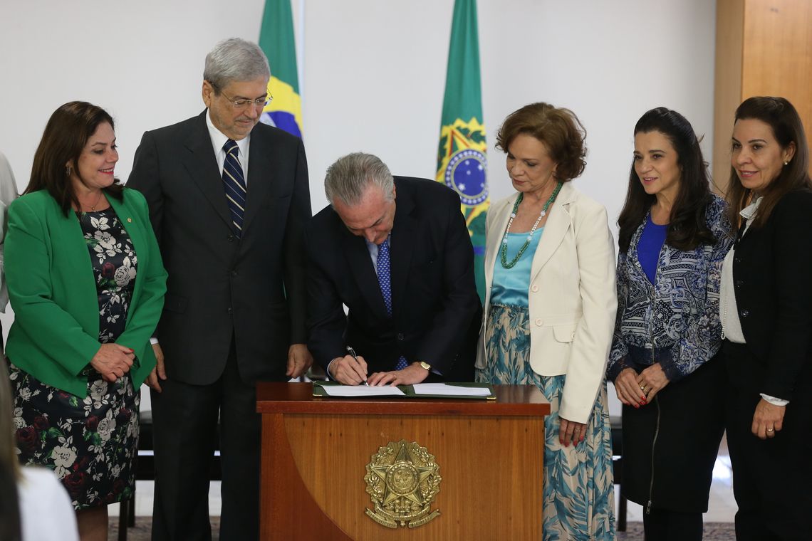 Valter Campanato/Agência Brasil Brasília - O presidente Michel Temer, durante a cerimônia de assinatura do decreto de criação da Rede Brasil Mulher, no Palácio do Planalto (Valter Campanato/Agência Brasil)