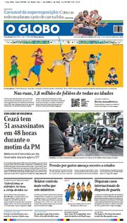 Capa do Jornal O Globo Edição 2020-02-22