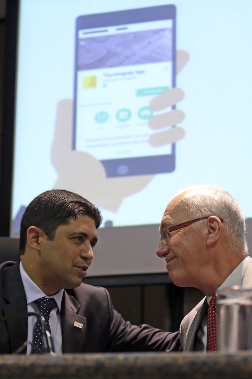 José Cruz/Agência Brasil O ministro da Transparência e Controladoria Geral da União, Wagner Rosário, o embaixador da Alemanha no Brasil, Georg Witschel e a Alliance for Integrity lançam a versão para o setor público da ferramenta digital TheIntegrityApp.