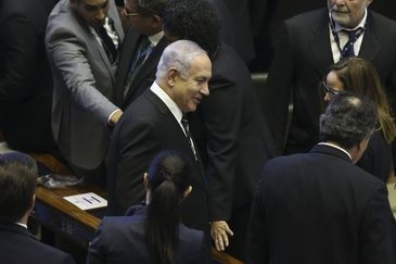 O primeiro-ministro de Israel, Benjamin Netanyahu, acompanha no Congresso Nacional a posse do presidente Jair Bolsonaro.