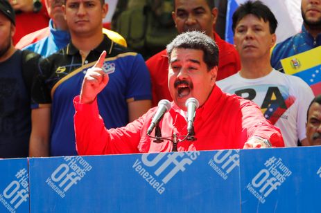 Presidente da Venezuela, Nicolás Maduro, durante uma manifestação em apoio ao governo em Caracas, Venezuela.
