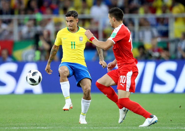 Copa 2018: Brasil e SÃ©rvia.  Philippe Coutinho, do Brasil, em aÃ§Ã£o.