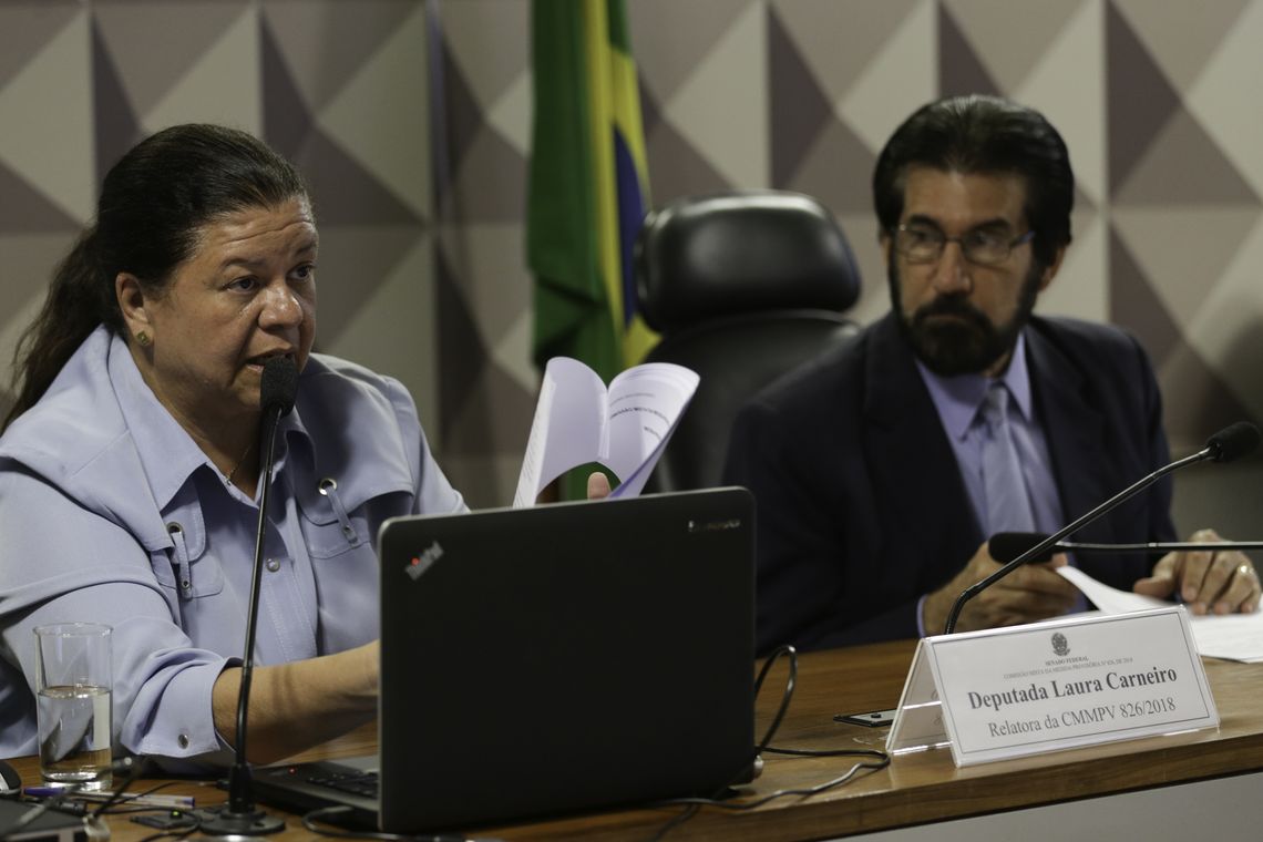Fabio Rodrigues Pozzebom/Agência Brasil Comissão mista aprova relatório da deputada Laura Carneiro (foto) para MP 826/2018, que cria o cargo de interventor e de 66 assessores para o gabinete de intervenção federal no Rio de Janeiro.