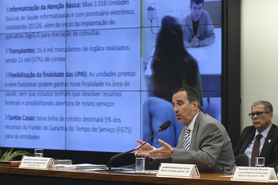 Antonio Cruz/Agência Brasil O ministro da Saúde, Gilberto Occhi, participa de audiência pública na Comissão Mista de Orçamento (CMO) sobre indicadores e o desempenho orçamentário do Sistema Único de Saúde (SUS) nos dois primeiros quadrimestres do ano.