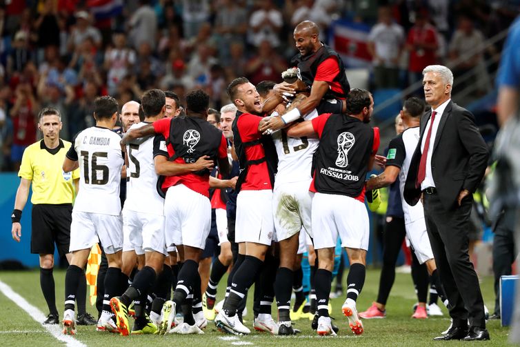 Copa 2018: SuÃ­Ã§a e Costa Rica. ComemoraÃ§Ã£o do primeiro gol da Costa Rica.