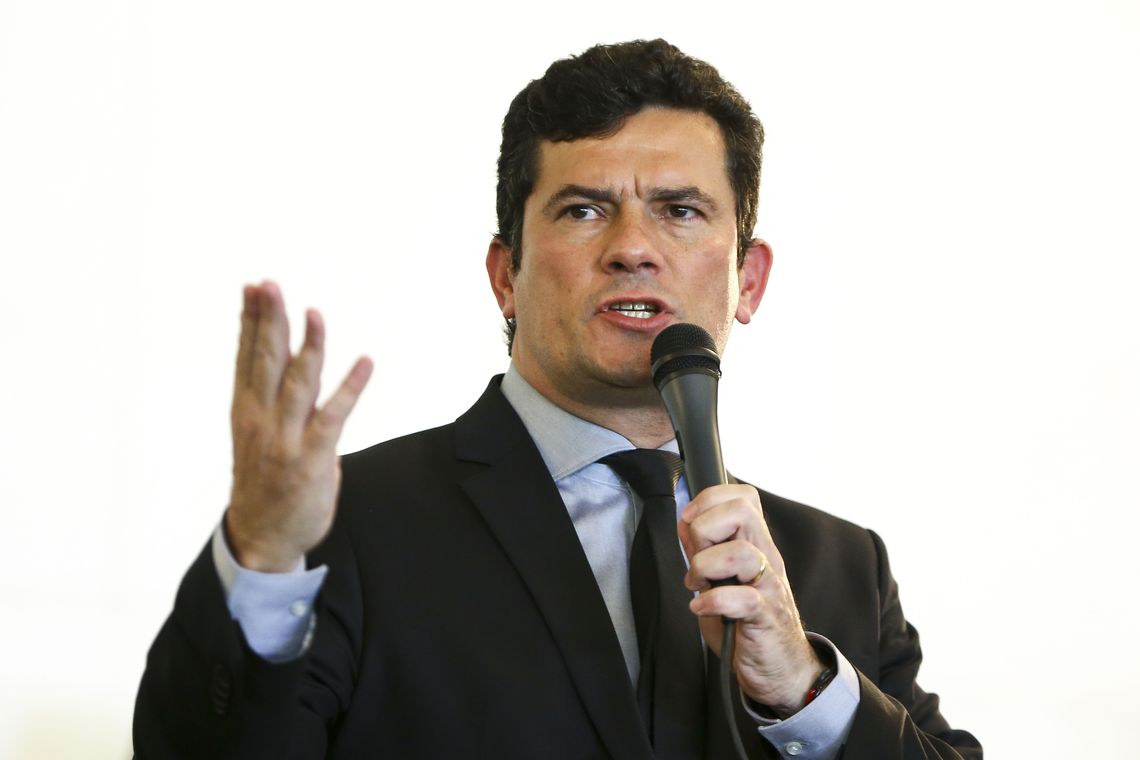 O ministro da JustiÃ§a e SeguranÃ§a PÃºblica, Sergio Moro, durante o lanÃ§amento da Frente Parlamentar da SeguranÃ§a PÃºblica na CÃ¢mara dos Deputados