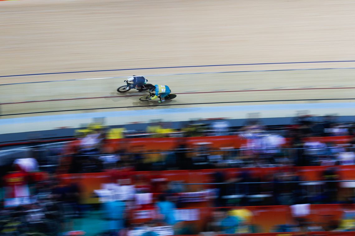Fernando Frazão/Agência Brasil Rio de Janeiro - O britânico Jason Kenny e o autraliano Patrick Constable nas quartas-de-final sprint de ciclismo no Velódromo dos Jogos Rio 2016, no Parque Olímpico. (Fernando Frazão/Agência Brasil)