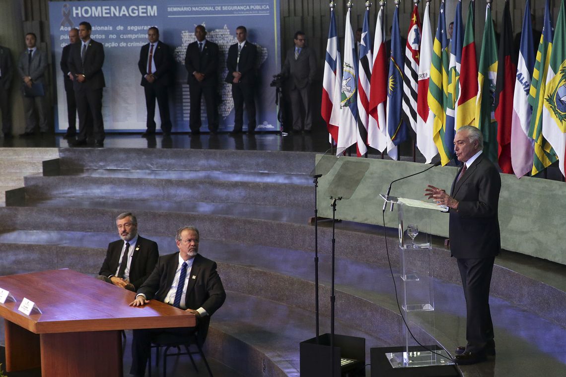 Antonio Cruz/Agência Brasil O presidente Michel Temer participa da abertura do Seminário Nacional de Segurança Pública, na Academia Nacional de Polícia, em Brasília.