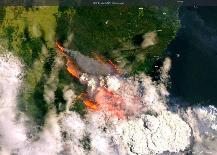 Imagem de divulgação/satélite Copérnico/Reuters/direitos reservados Imagem de satélite de Batemans Bay