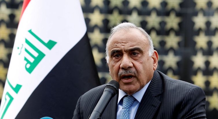 FILE PHOTO: Iraqi Prime Minister Adel Abdul Mahdi speaks during a symbolic funeral ceremony of Major General Ali al-Lami, who commands the Iraqi Federal Police&#039;s Fourth Division, who was killed in Salahuddin, in Baghdad, Iraq October 23, 2019.