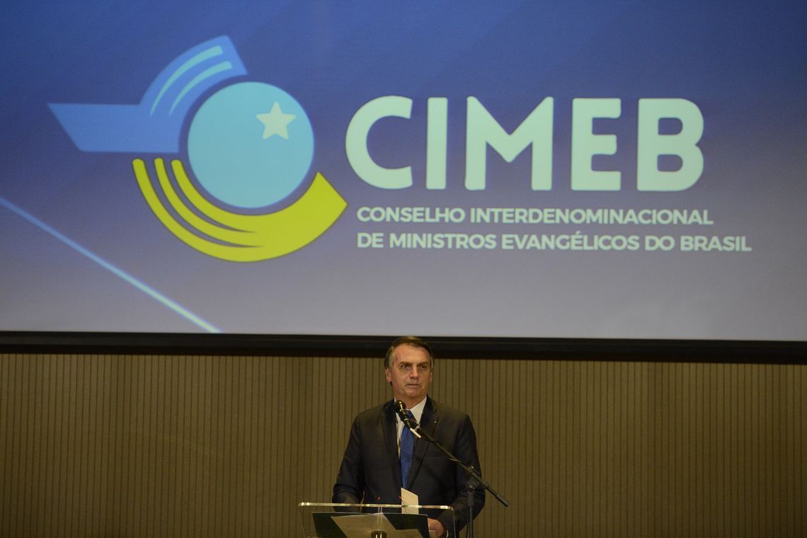 Tânia Rêgo/Agência Brasil O presidente Jair Bolsonaro discursa durante almoço de Encontro do Conselho Interdenominacional de Ministros Evangélicos do Brasil.