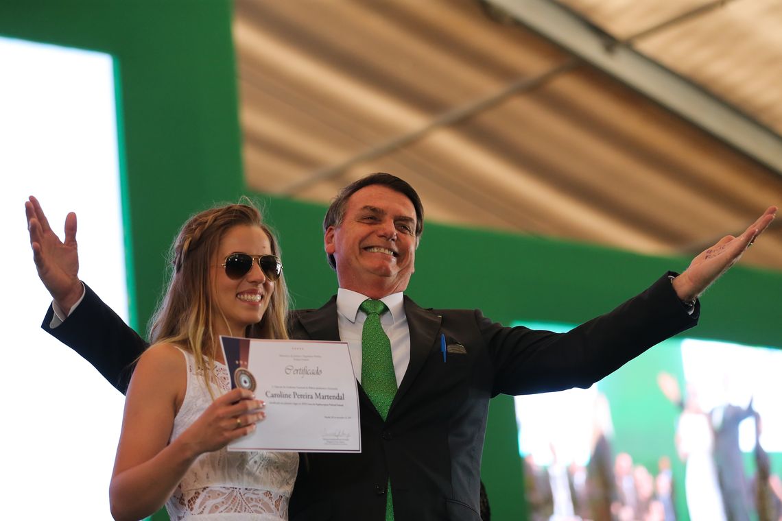 José Cruz/Agência Brasil O presidente Jair Bolsonaro, participa da cerimônia de encerramento dos cursos de formação profissional do ano de 2019, para ingresso na carreira Policial Federal