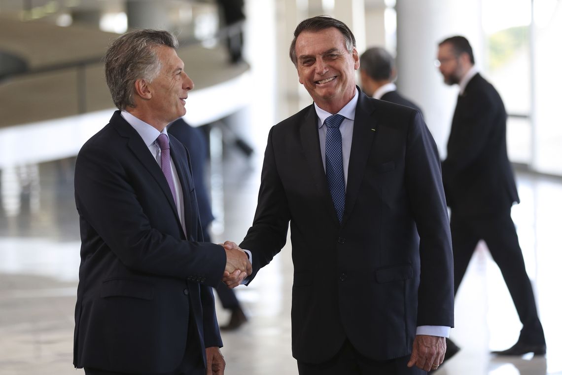 José Cruz/Agência Brasil Presidente Jair Bolsonaro recebe o presidente argentino, Mauricio Macri no Palácio do Planalto durante cerimônia oficial de chegada.