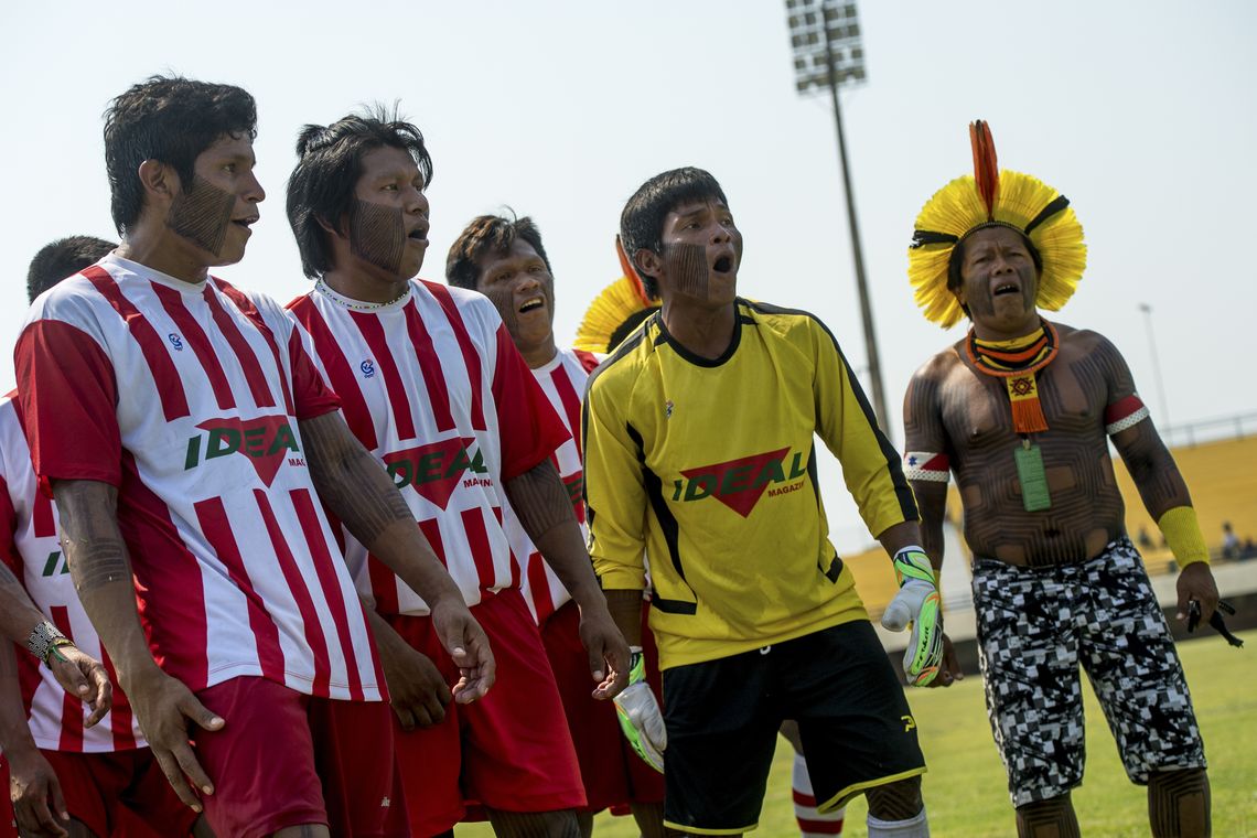 Marcelo Camargo/Agência Brasil Palmas - Índios Kayapó comemoram vitória em partida contra os índios do Panamá pela primeira rodada dos Jogos Mundiais dos Povos Indígenas (Marcelo Camargo/Agência Brasil)