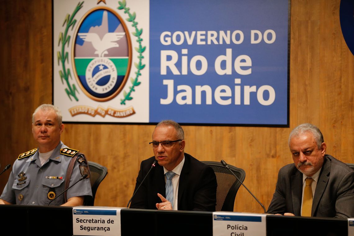Tânia Rêgo Rio de Janeiro - Secretário de Segurança Pública do Rio de Janeiro, Roberto Sá, da coletiva de imprensa sobre a prisão do traficante Rogério 157. Na foto, o ( Tânia Rêgo/Agência Brasil)