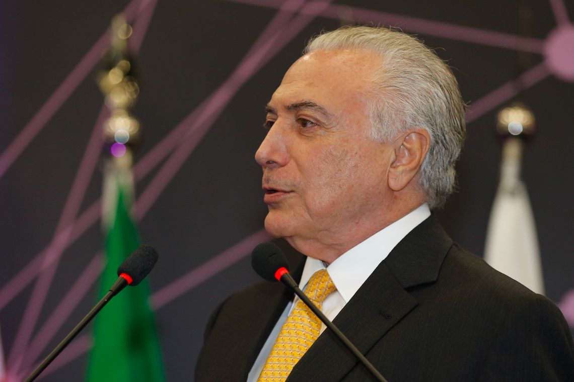 O presidente Michel Temer discursa durante a abertura do SalÃ£o do AutomÃ³vel, em SÃ£o Paulo.