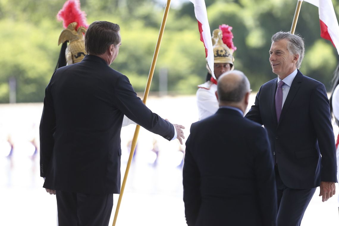 José Cruz/Agência Brasil Presidente Jair Bolsonaro recebe o presidente argentino, Mauricio Macri no Palácio do Planalto durante cerimônia oficial de chegada.