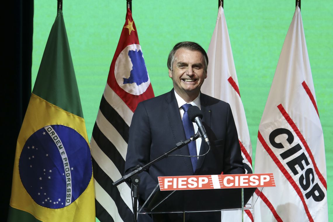 Rovena Rosa/Agência Brasil O presidente da República, Jair Bolsonaro, discursa durante encontro com lideranças empresariais, na sede da Federação das Indústrias do Estado de São Paulo (Fiesp).