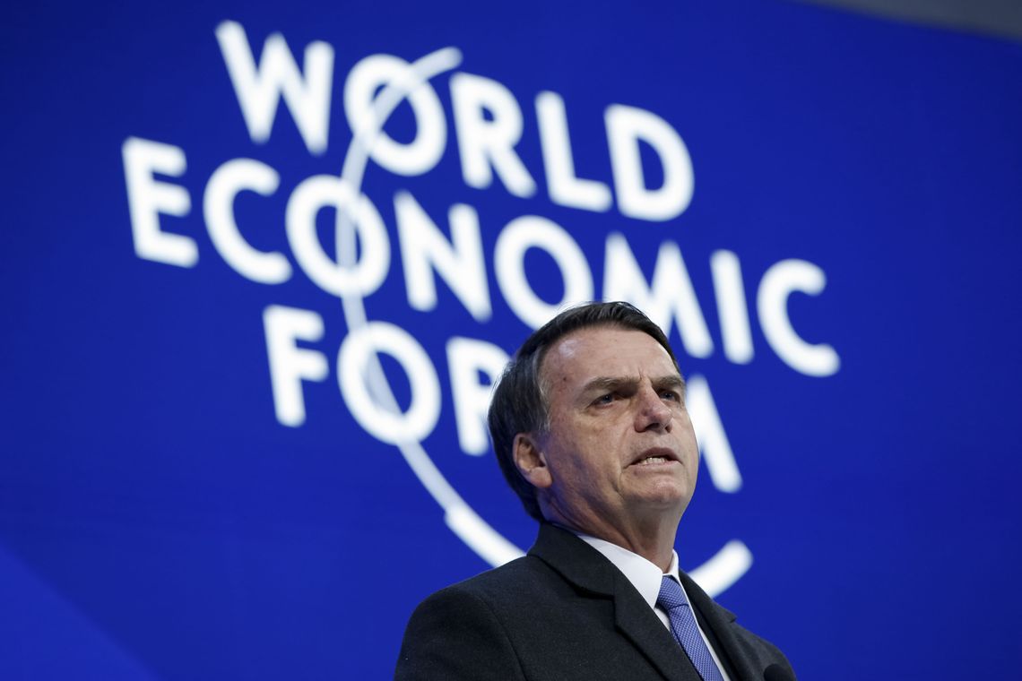 Presidente Jair Bolsonaro discursa durante SessÃ£o PlenÃ¡ria do FÃ³rum EconÃ´mico Mundial em Davos.
