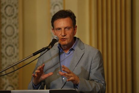 O prefeito Marcelo Crivella fala sobre a retomada do projeto Porto Maravilha, no Palácio da Cidade.