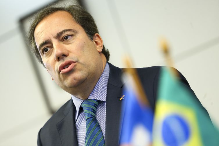 O presidente da Caixa Econômica Federal, Pedro Guimarães, durante entrevista coletiva para apresentar detalhes da campanha de renegociação de dívidas "Você no Azul".