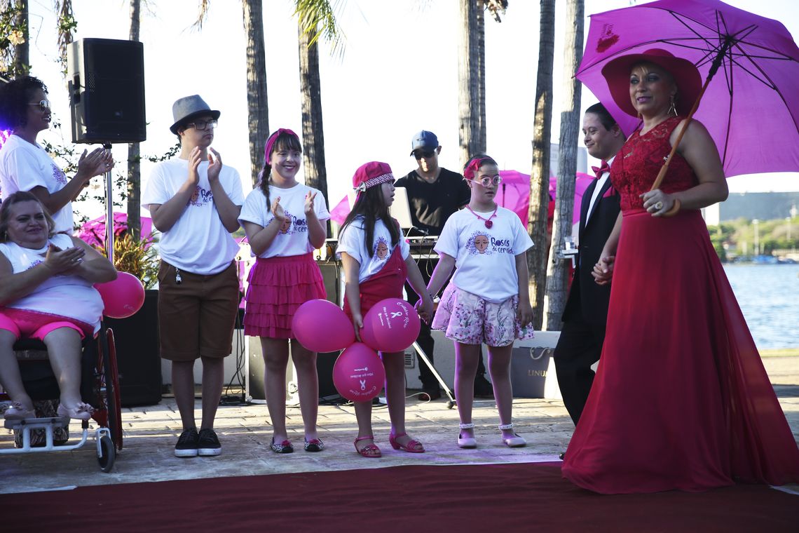 José Cruz/Agência Brasil Brasília - Mulheres com câncer de mama participam de desfile como parte das atividades do Outubro Rosa, mês de conscientização sobre a doença (José Cruz/Agência Brasil)