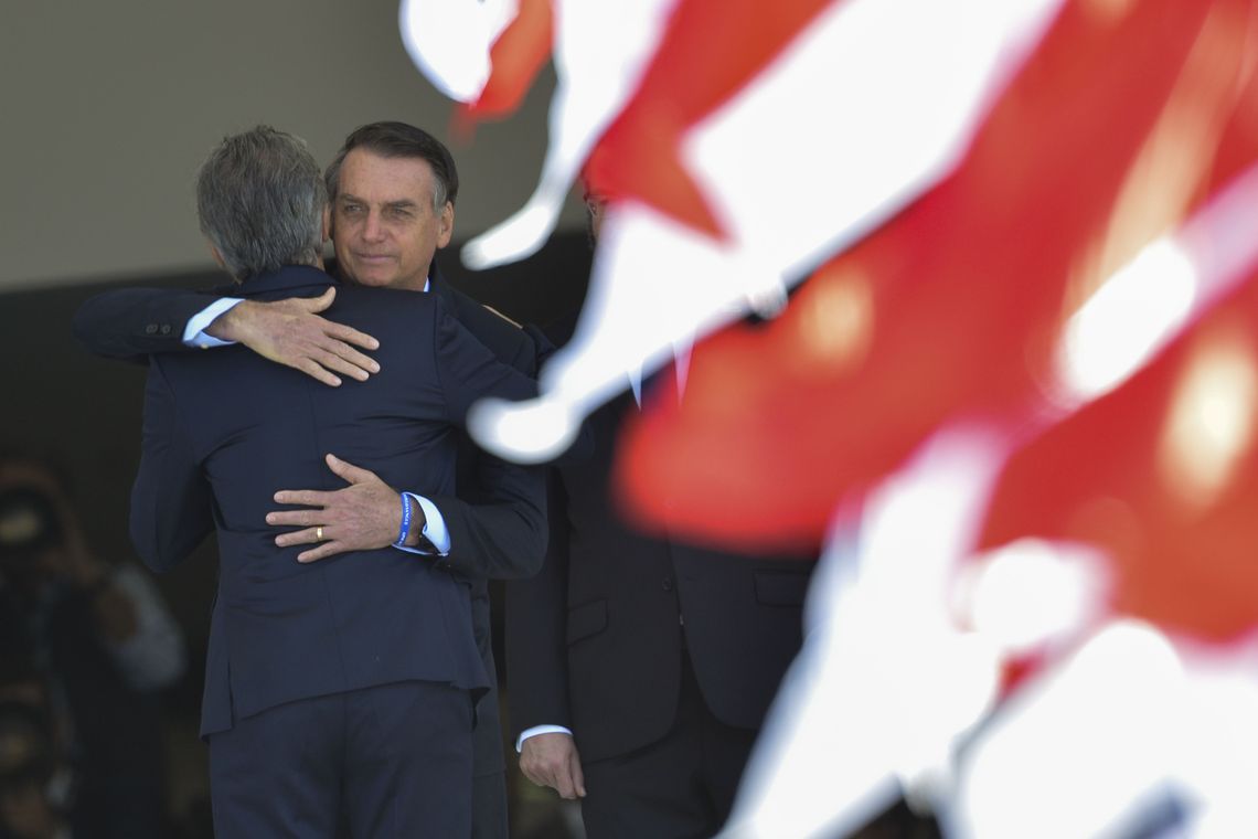 O presidente Jair Bolsonaro recebe o presidente da Argentina, Mauricio Macri, no Palácio do Planalto. 