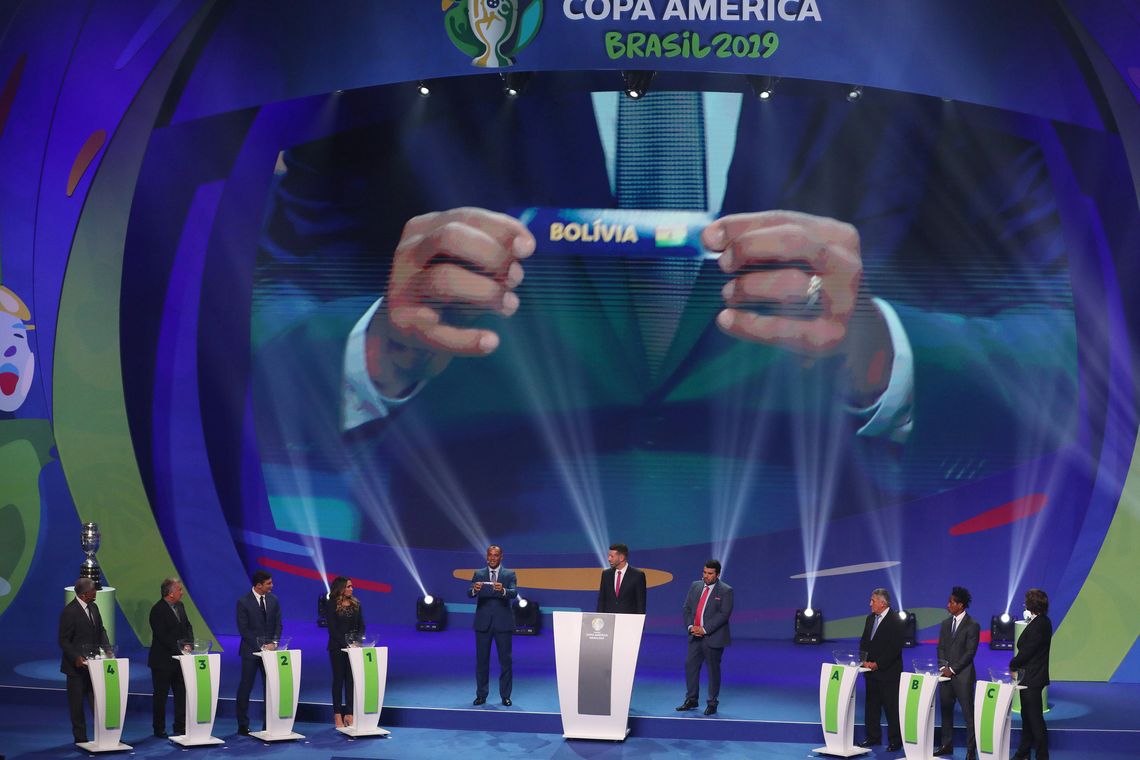 2019 Copa America Draw - Rio de Janeiro, Brazil - January 24, 2019   Cafu pulls out Bolivia during the draw   REUTERS/Pilar Olivares