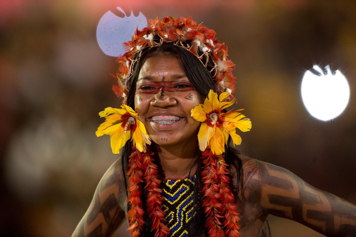 Marcelo Camargo/Agência Brasil Palmas (TO) - Mulheres de diversas etnias participam de desfile de beleza indígena durante os Jogos Mundiais dos Povos Indígenas ( Marcelo Camargo/Agência Brasil)