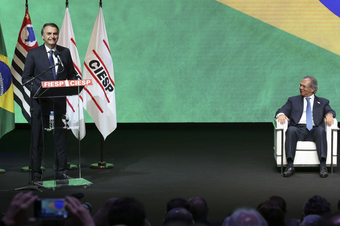 Rovena Rosa/Agência Brasil O presidente da República, Jair Bolsonaro, discursa durante encontro com lideranças empresariais, na sede da Federação das Indústrias do Estado de São Paulo (Fiesp).