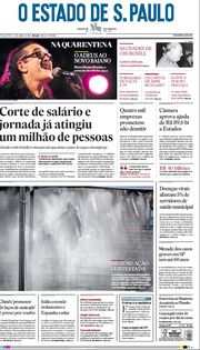 Capa do Jornal O Estado de S. Paulo Edição 2020-04-14