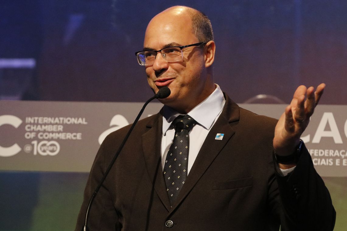 Tânia Rêgo/Agência Brasil O governador do Rio de Janeiro, Wilson Witzel, participa da abertura do 11º Congresso Mundial de Câmaras, no Windsor Convention Center, na Barra da Tijuca, Rio de Janeiro.