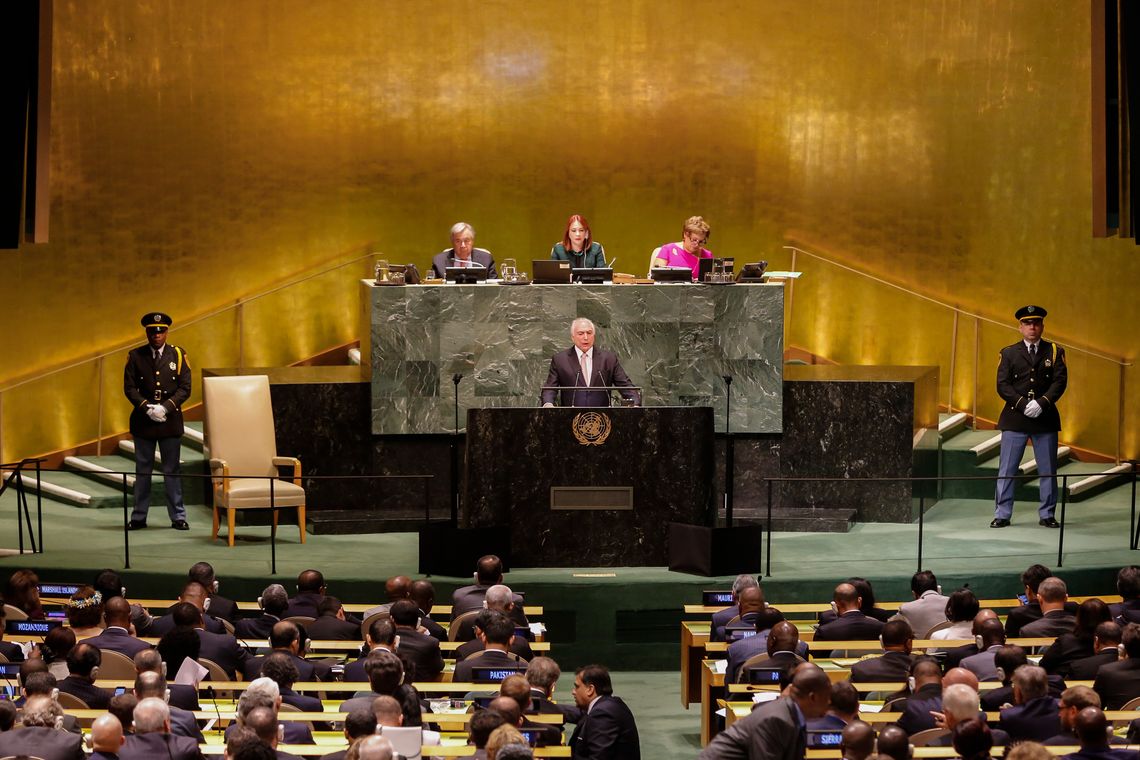 O presidente Michel Temer discursa na abertura da 73Âª Assembleia Geral da OrganizaÃ§Ã£o das NaÃ§Ãµes Unidas (ONU), em Nova York.