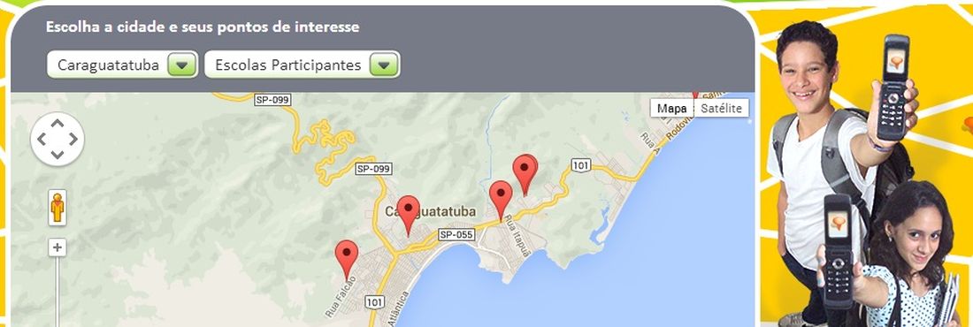 Escola com celular - reprodução site Mapa colaborativo mostra condições de cidades no interior de São Paulo com informações enviadas por alunos das escolas envolvidas