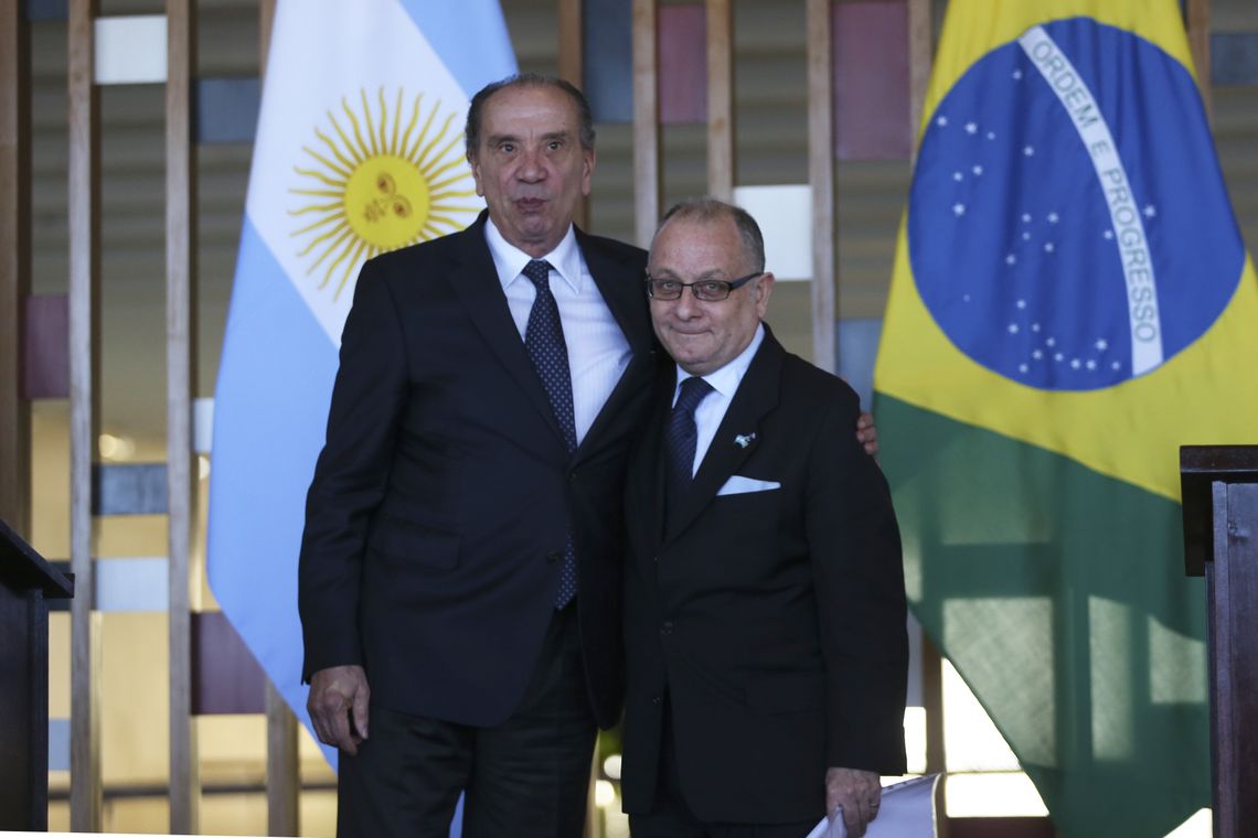 José Cruz/Agência Brasil Brasília - Os ministros Aloysio Nunes, das Relações Exteriores, e Jorge Faurie, das Relações Exteriores e Culto da Argentina, durante coletiva no Palácio Itamaraty (José Cruz/Agência Brasil)