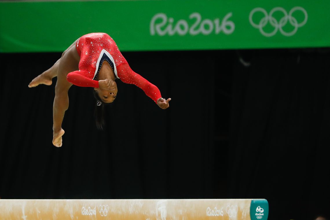 Fernando Frazão/Agência Brasil Rio de Janeiro - A ginasta americana Simone Biles termina com medalha de bronze a prova final da trave ( Fernando Frazão/Agência Brasil)