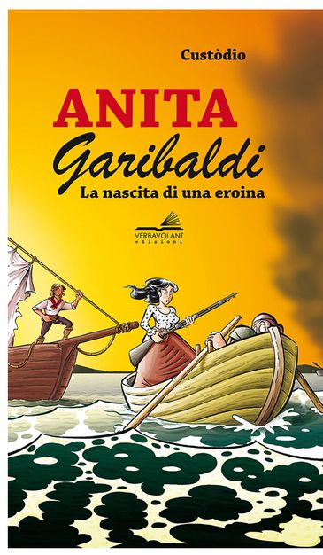 Reprodução da capa e de uma página da HQ  Anita Garibaldi: o nascimento de uma heroína, na tradução para o italiano.