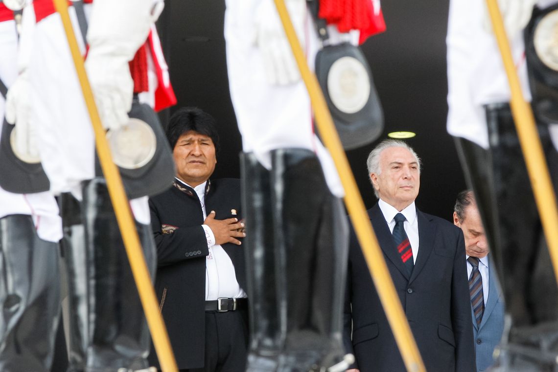 Marcos Corrêa/PR Brasília - O presidente da Bolívia, Evo Morales, é recebido no Palácio do Planalto pelo presidente Michel Temer (Marcos Corrêa/PR)
