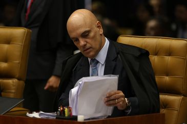 O ministro Alexandre de Moraes, durante sessão de julgamento sobre limite para compartilhamento de dados fiscais