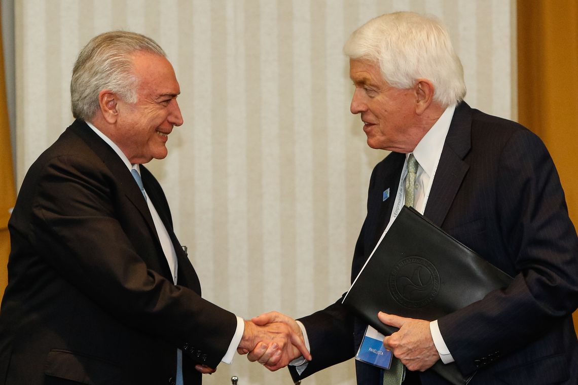 Alan Santos/PR Lima - O presidente Michel durante encontro com o presidente da Câmara de Comércio dos Estados Unidos da América, Thomas J. Donohue, no Peru, durante a 8ª Cúpula das Américas (Alan Santos/PR)
