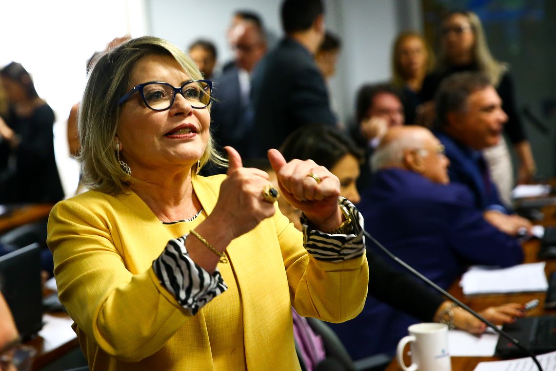 A senadora Selma Arruda, relatora do projeto de lei (PLS 166/2018) que altera o Código de Processo Penal para disciplinar a prisão após a condenação em segunda instância, durante sessão da Comissão de Constituição, Justiça e Cidadania (CCJ)