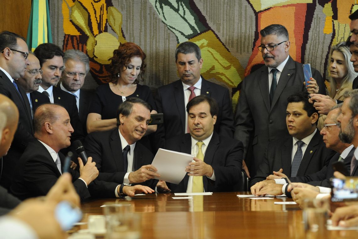 Luis Macedo/Câmara dos Deputados Presidente da Câmara dos Deputados, dep. Rodrigo Maia, recebe o Presidente da República, Jair Bolsonaro