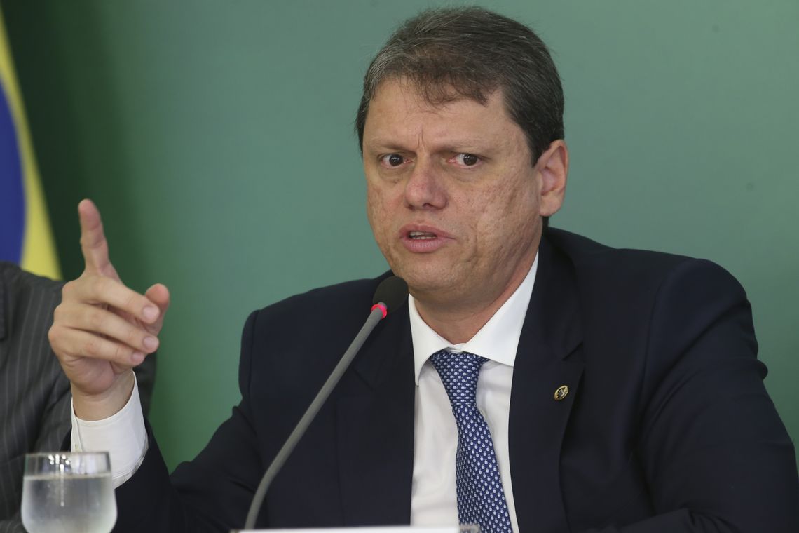 Antonio Cruz/Agência Brasil O ministro da Infraestrutura, Tarcísio Gomes de Freitas, durante coletiva para anunciar novas medidas para atender o setor de transporte de cargas do país.