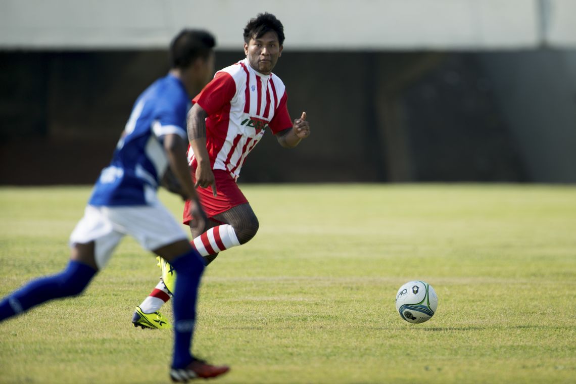 Marcelo Camargo/Agência Brasil Palmas - Índios Kayapó entram em campo para partida de futebol contra os índios do Panamá pela primeira rodada dos Jogos Mundiais dos Povos Indígenas (Marcelo Camargo/Agência Brasil)