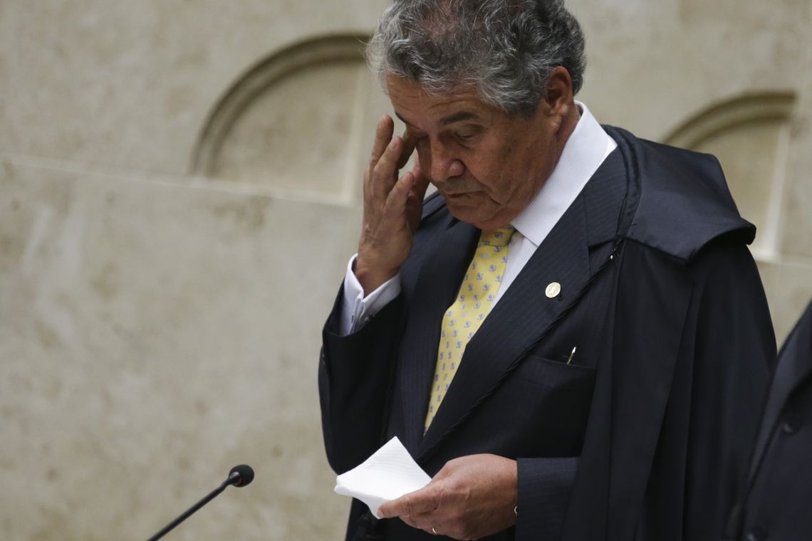 Antonio Cruz/Agência Brasil O ministro Marco Aurélio Mello durante o julgamento em que o STF decide pela legalidade ou não da prática de sacrifícios animais em cultos religiosos.